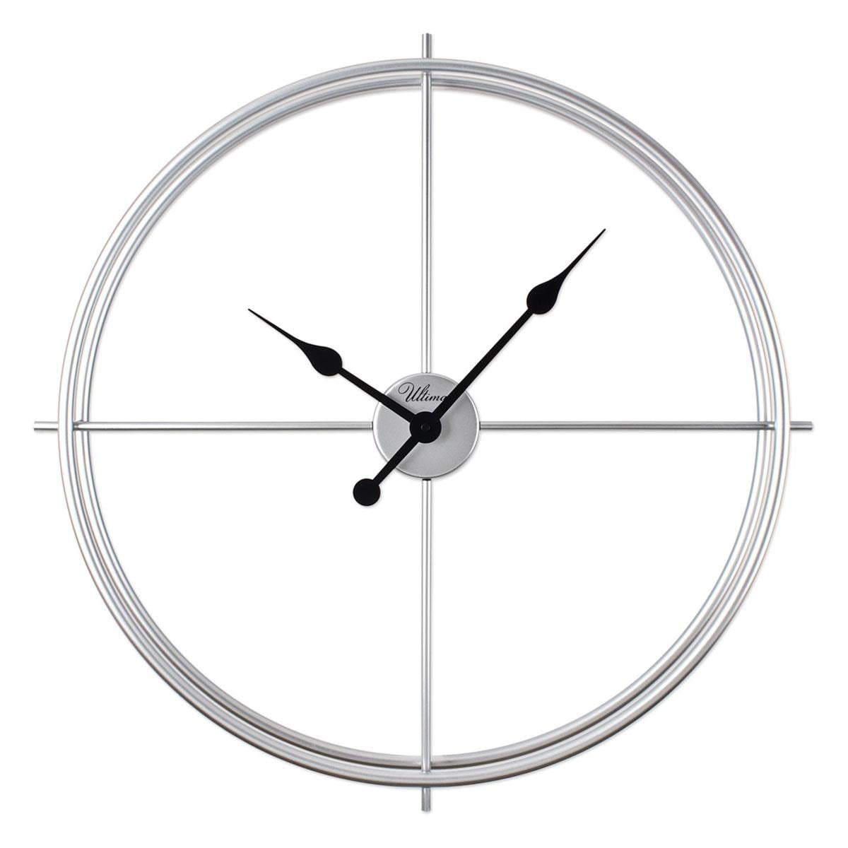 Minimal Gümüş İskandinav Duvar Saati 66.5 cm - Büyük Boy Metal Dekoratif Salon Saati