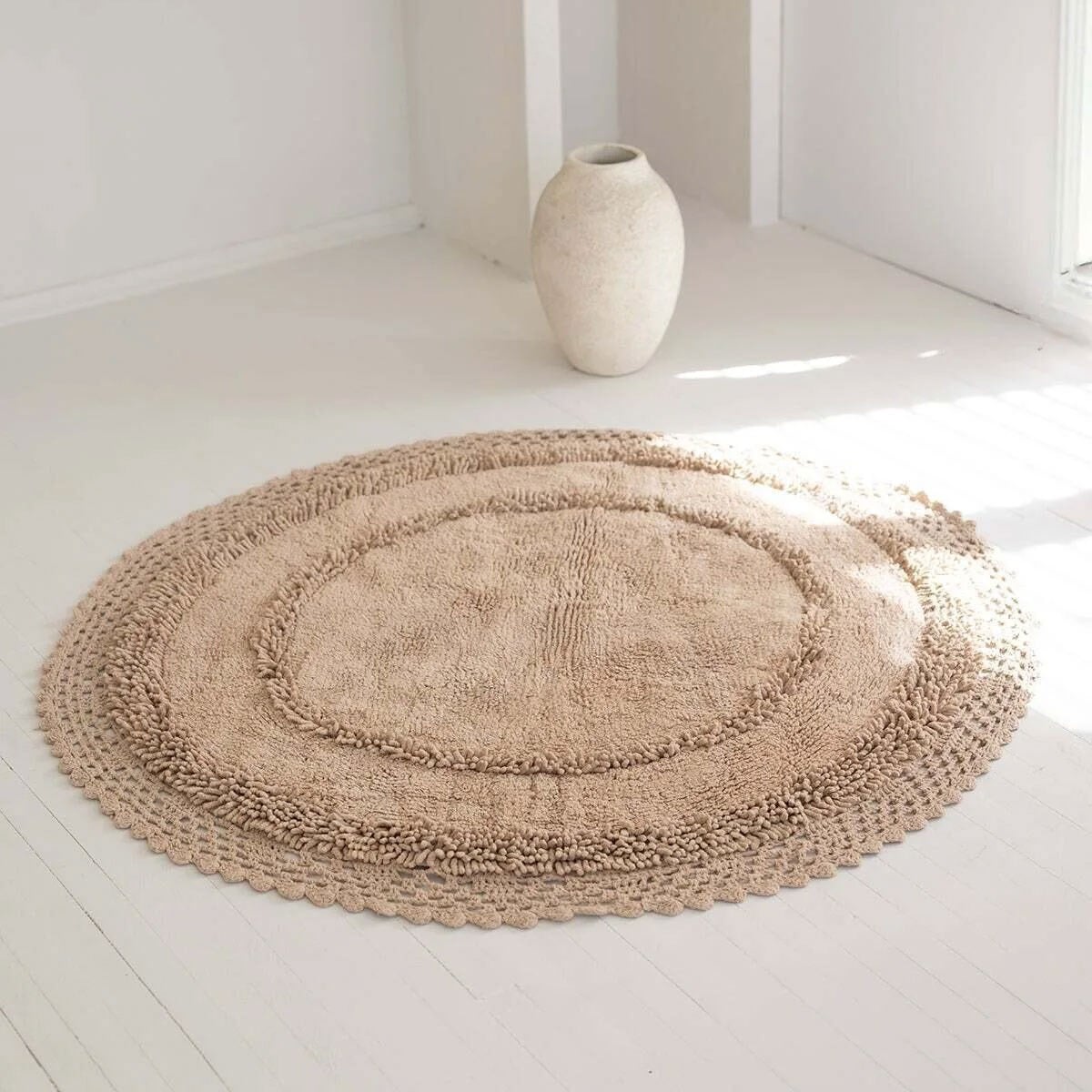 Moon %100 Pamuk Yuvarlak Banyo Paspası | Mocha 120x120 cm