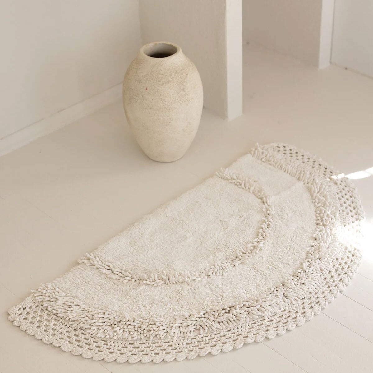 Moon Ekru %100 Pamuk Yarım Ay Banyo Paspası 50x80