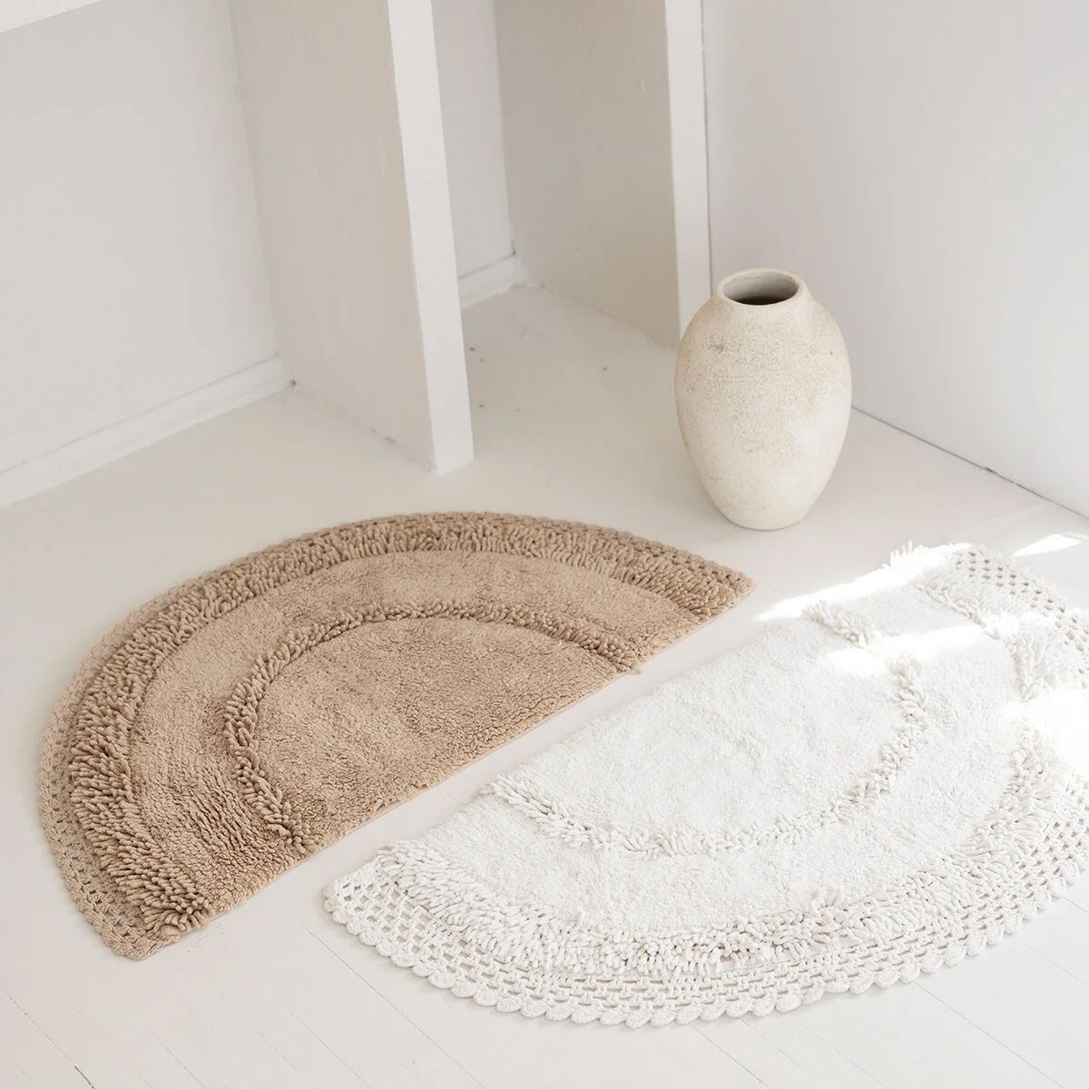 Moon Ekru %100 Pamuk Yarım Ay Banyo Paspası 50x80