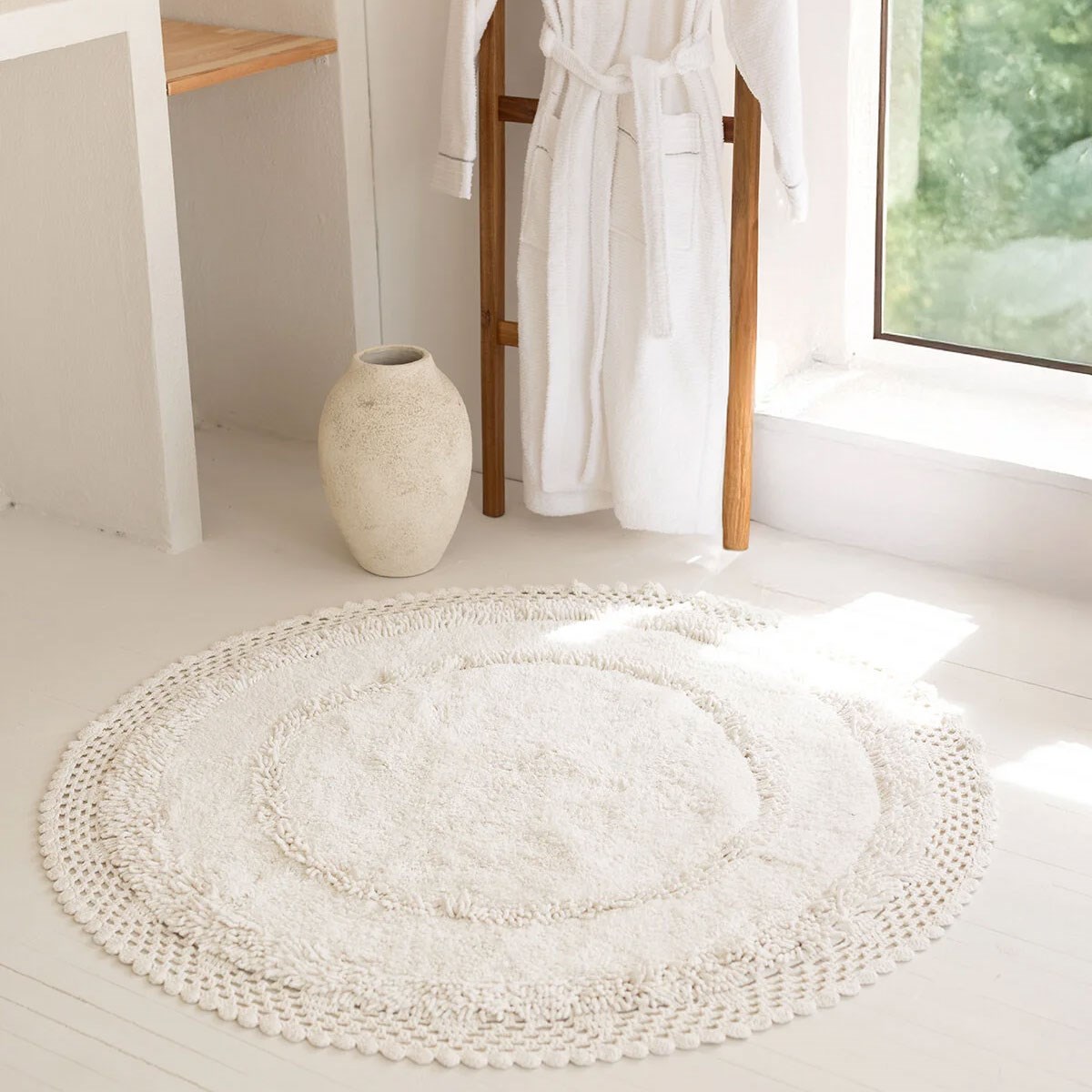 Moon Ekru %100 Pamuk Yuvarlak Banyo Paspası 120x120