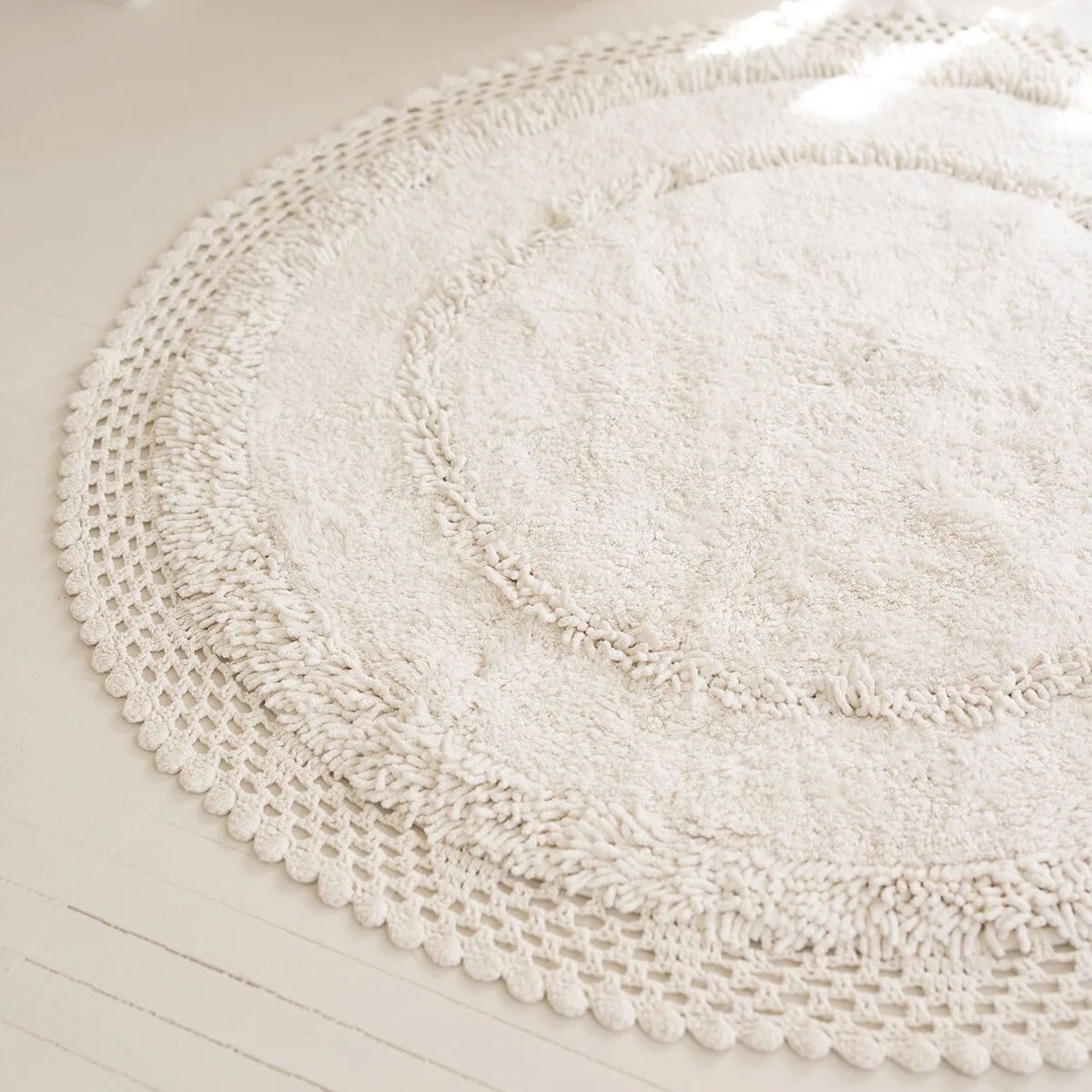 Moon Ekru %100 Pamuk Yuvarlak Banyo Paspası 120x120