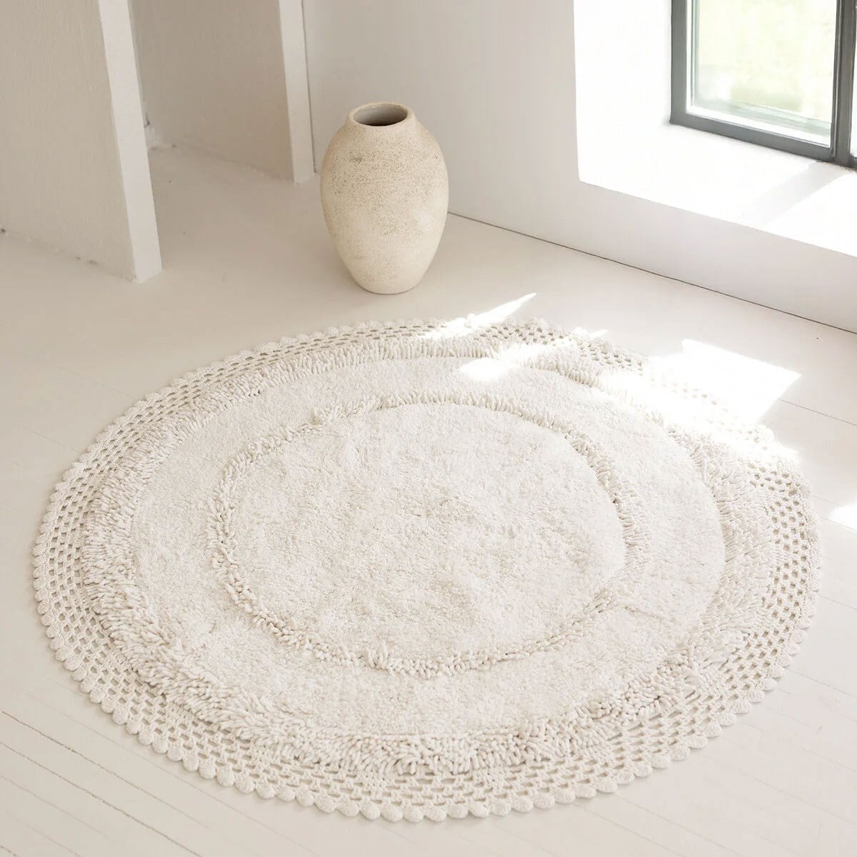 Moon Ekru %100 Pamuk Yuvarlak Banyo Paspası 120x120
