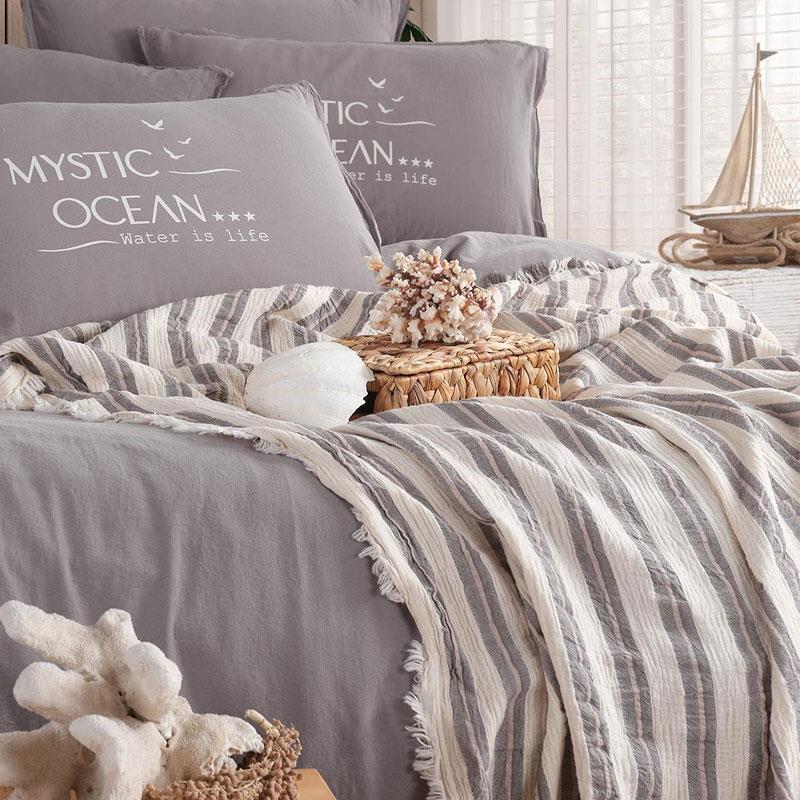 Mystic Ocean Çift Kişilik Nevresimli Pike Takımı Gri