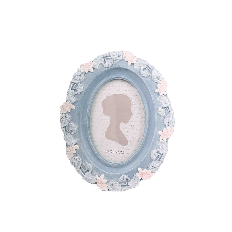 Oval Çiçekli Çerçeve 10 x 15 cm Mavi - Mondecor