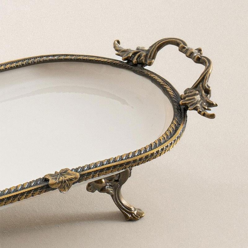 Oval Kulplu Porselen Sunum Tabağı 25 x 15 cm Eskitme