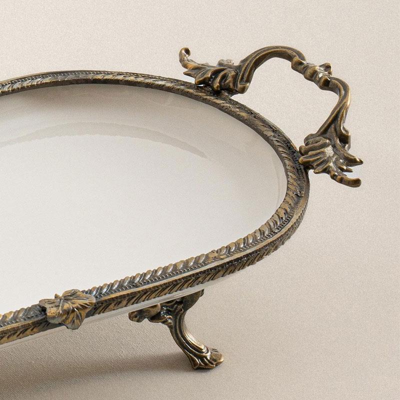 Oval Kulplu Porselen Sunum Tabağı 33 x 21 cm Eskitme