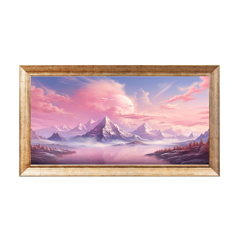 Pembe Gökyüzü Dağ Manzaralı Çerçeveli Tablo LS-5865