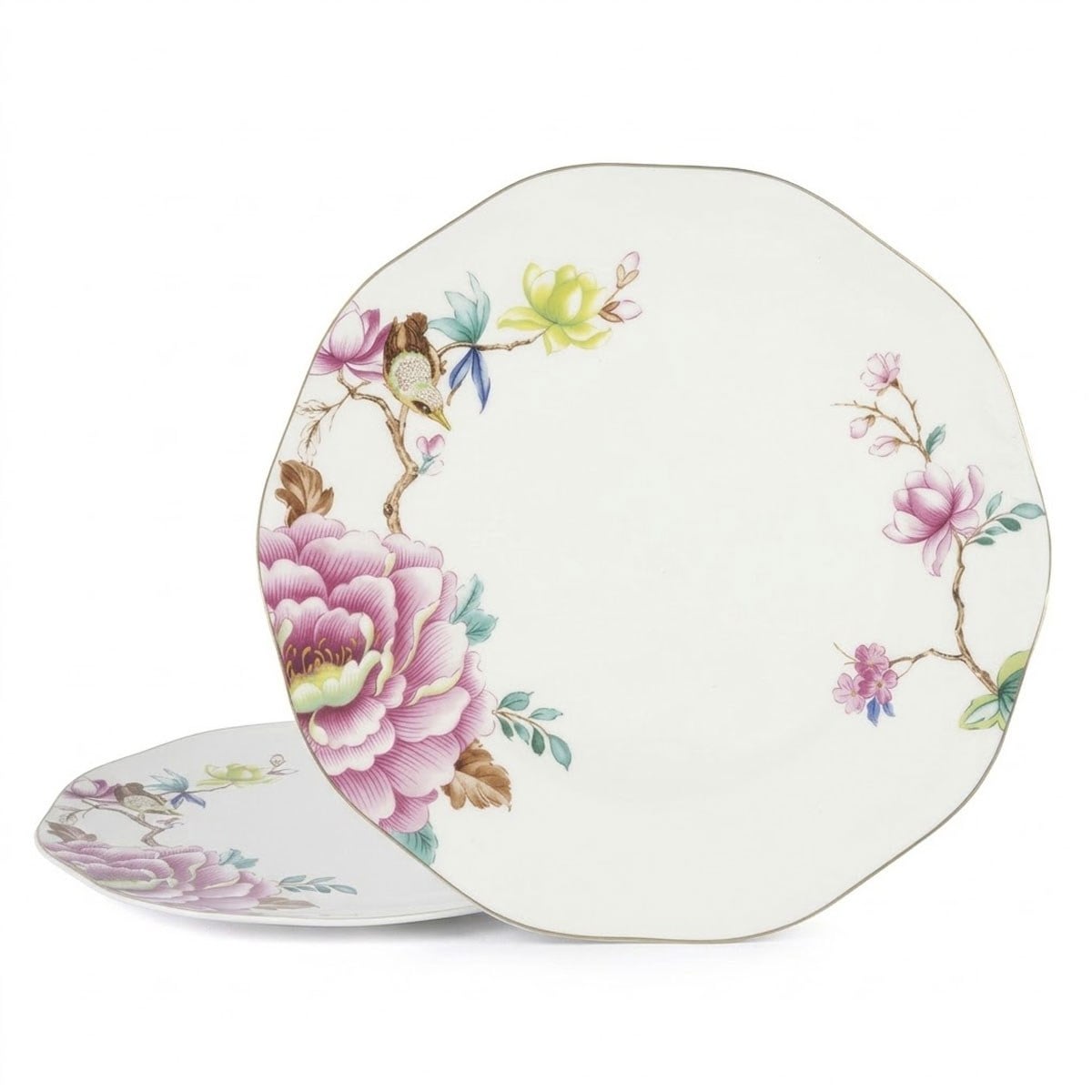 Çamlıca Home Verona çiçek ve kuş desenli dilimli 2li porselen servis tabağı 27 cm