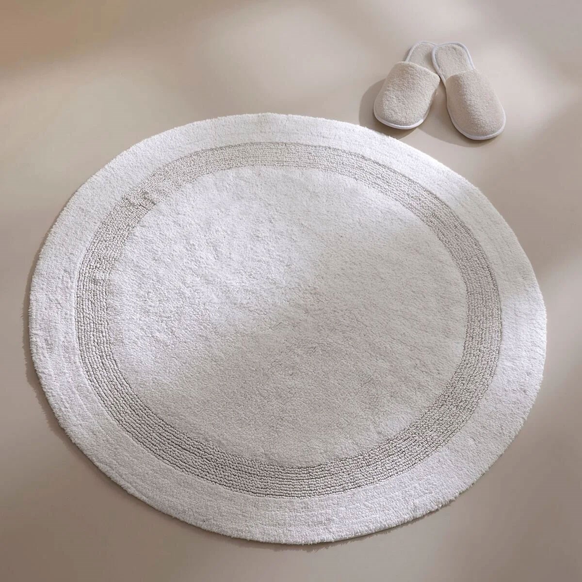Puffed Ekru %100 Pamuk Yuvarlak Banyo Paspası 100x100