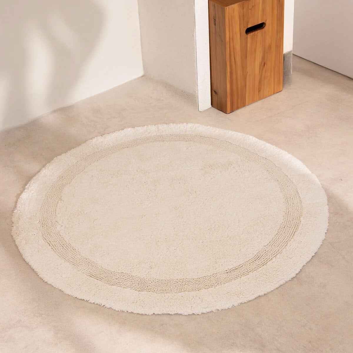 Puffed Ekru %100 Pamuk Yuvarlak Banyo Paspası 100x100