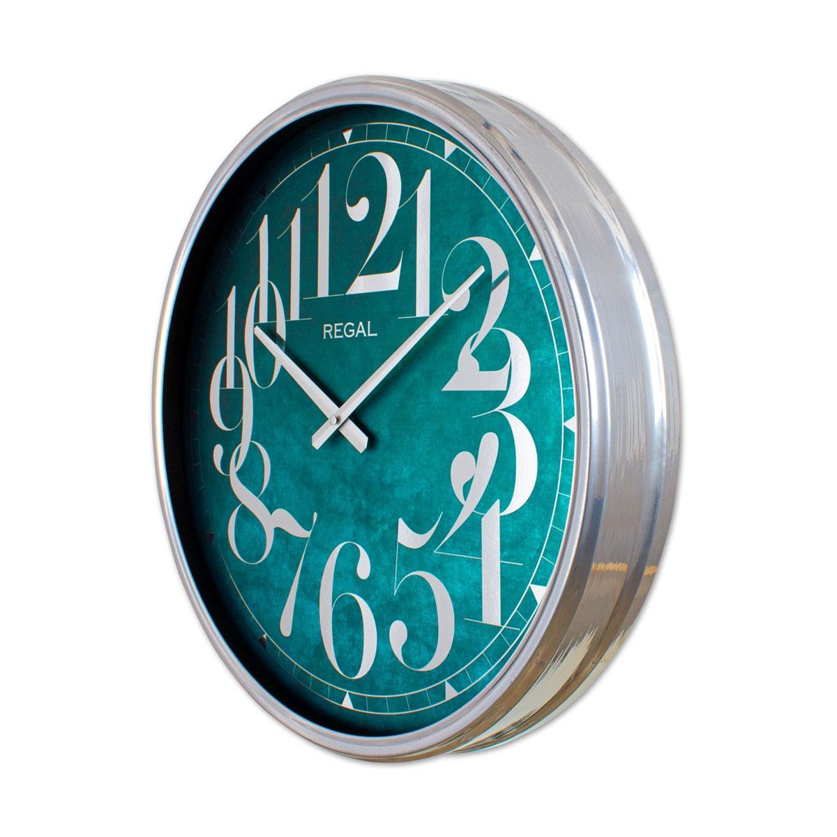 Regal Dans Eden Rakamlı Metal Duvar Saati - Parlak Krom Turkuaz Modern Büyük Boy