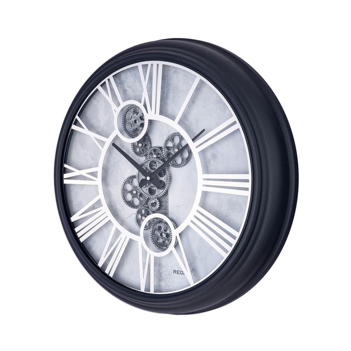 Regal Dekoratif Çarklı Metal Büyük Boy Duvar Saati 64 cm | Siyah Gümüş