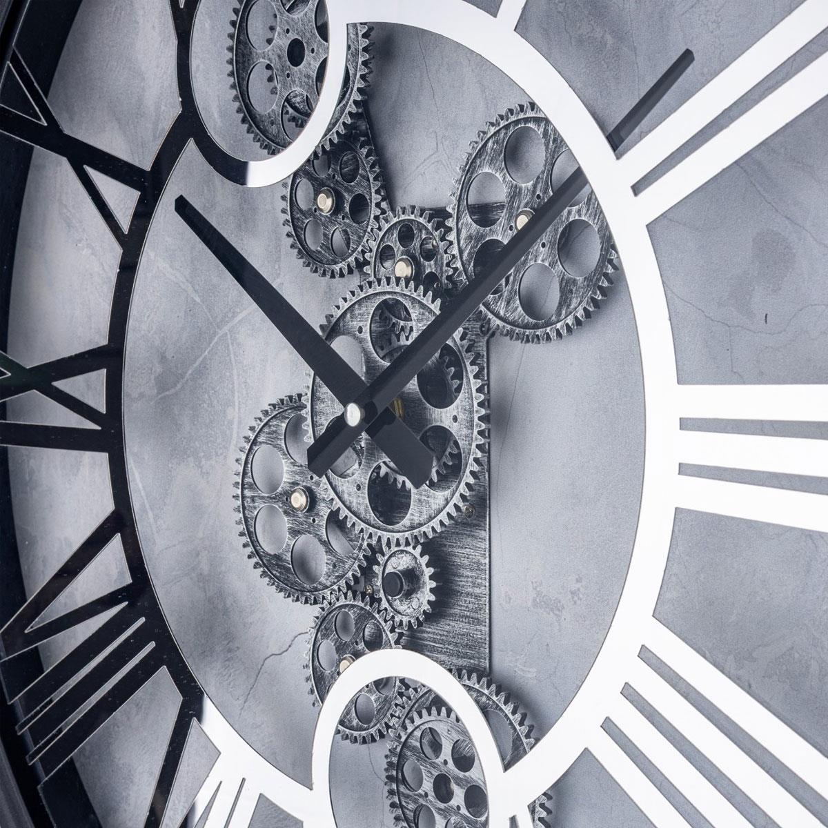 Regal Dekoratif Çarklı Metal Büyük Boy Duvar Saati 64 cm | Siyah Gümüş