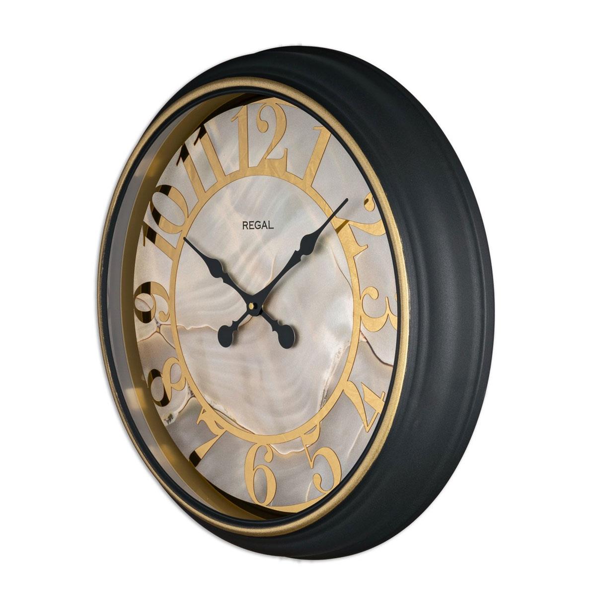 Regal Işıltılı Sedef Kadran Siyah Duvar Saati 64 cm - Gold Rakamlı Büyük Boy Lüks Dekoratif Saat