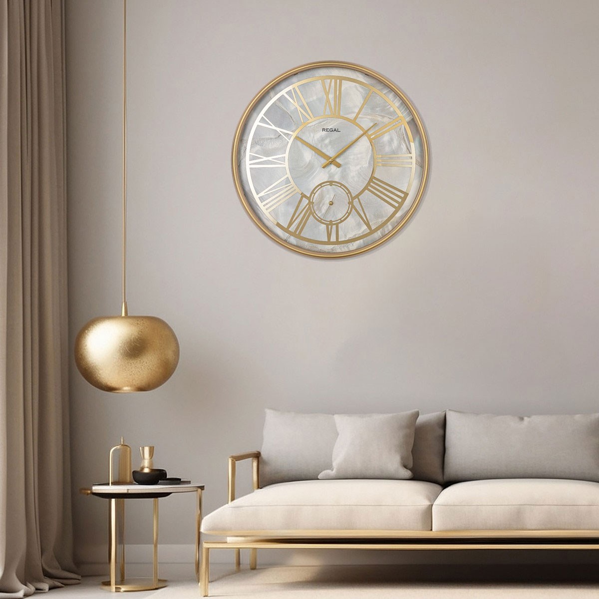 Regal Led Işıklı Modern Metal Büyük Boy Duvar Saati | Gold