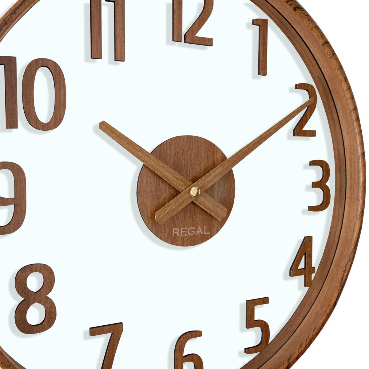 Regal Opal Ceviz Ahşap Görünümlü Duvar Saati 37.5 cm - Şeffaf Kadranlı Minimalist Saat
