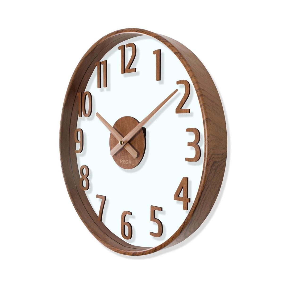 Regal Opal Ceviz Ahşap Görünümlü Duvar Saati 37.5 cm - Şeffaf Kadranlı Minimalist Saat