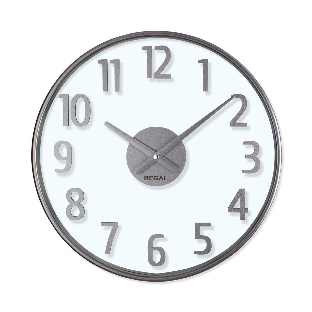 Regal Opal Gümüş Metalik Rakamlı Duvar Saati 37.5 cm - Krom Çerçeveli, Şeffaf Kadran Üzerinde Metalik Rakam Detaylı Minimalist Saat