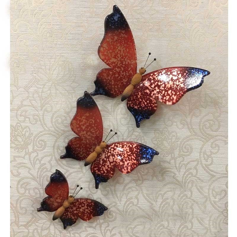 Şeffaf Kelebek 3'lü Set Kırmızı - Kare Home