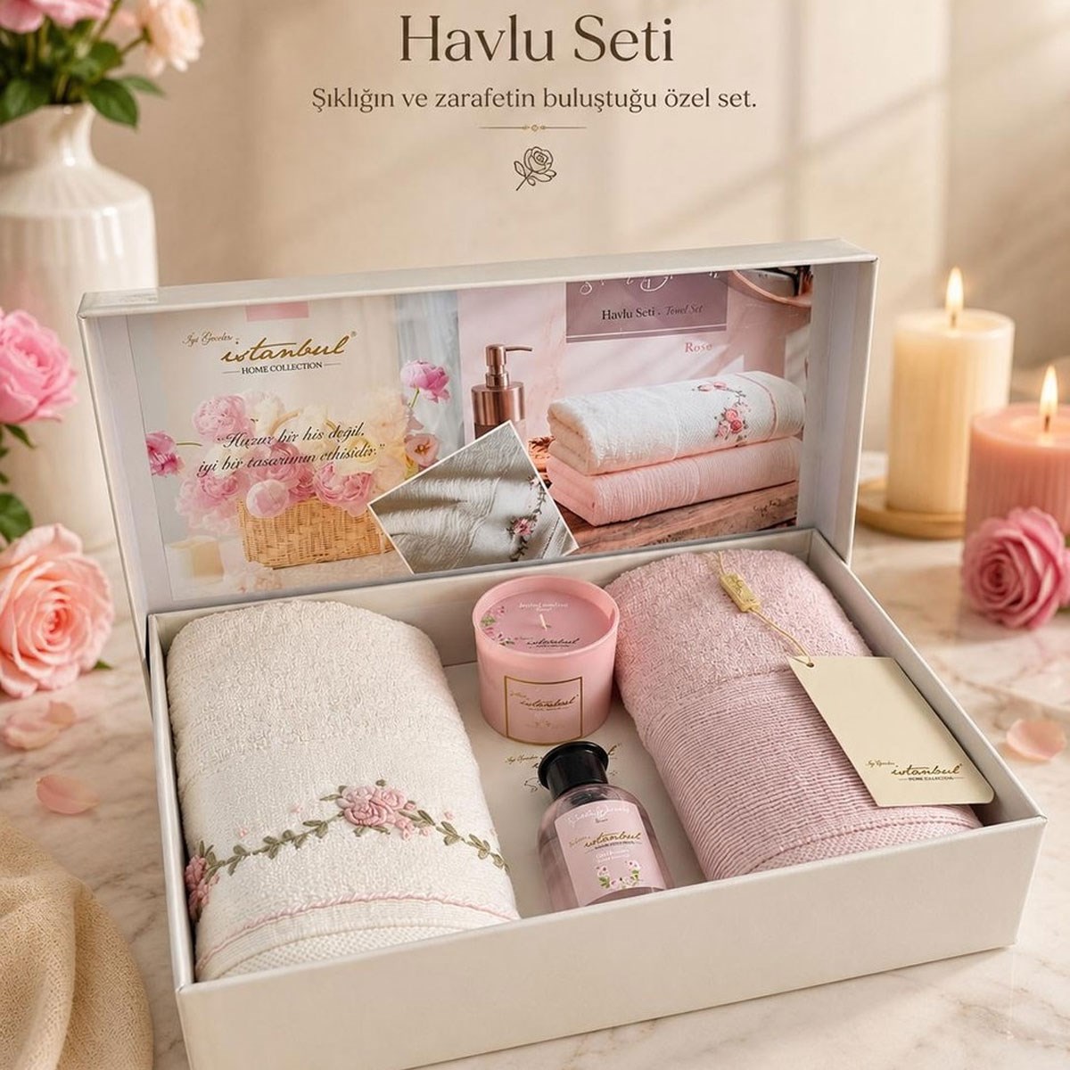 Sweet Dreams Selection Oda Kokulu ve Mumlu 2li Havlu Seti - Rose