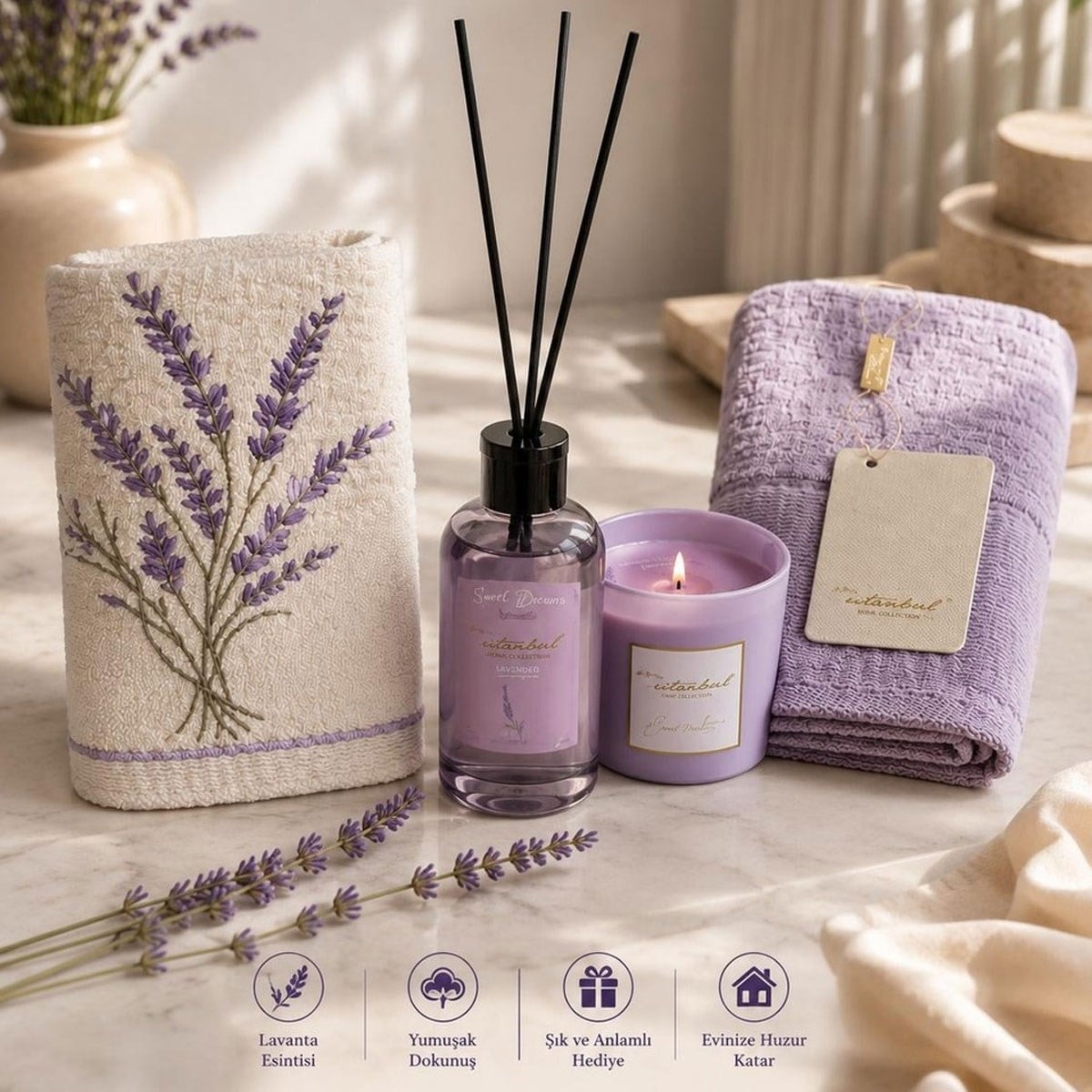 Sweet Dreams Selection Oda Kokulu ve Mumlu 2li Havlu Seti - Lavender