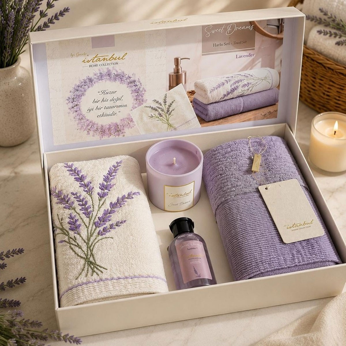 Sweet Dreams Selection Oda Kokulu ve Mumlu 2li Havlu Seti - Lavender