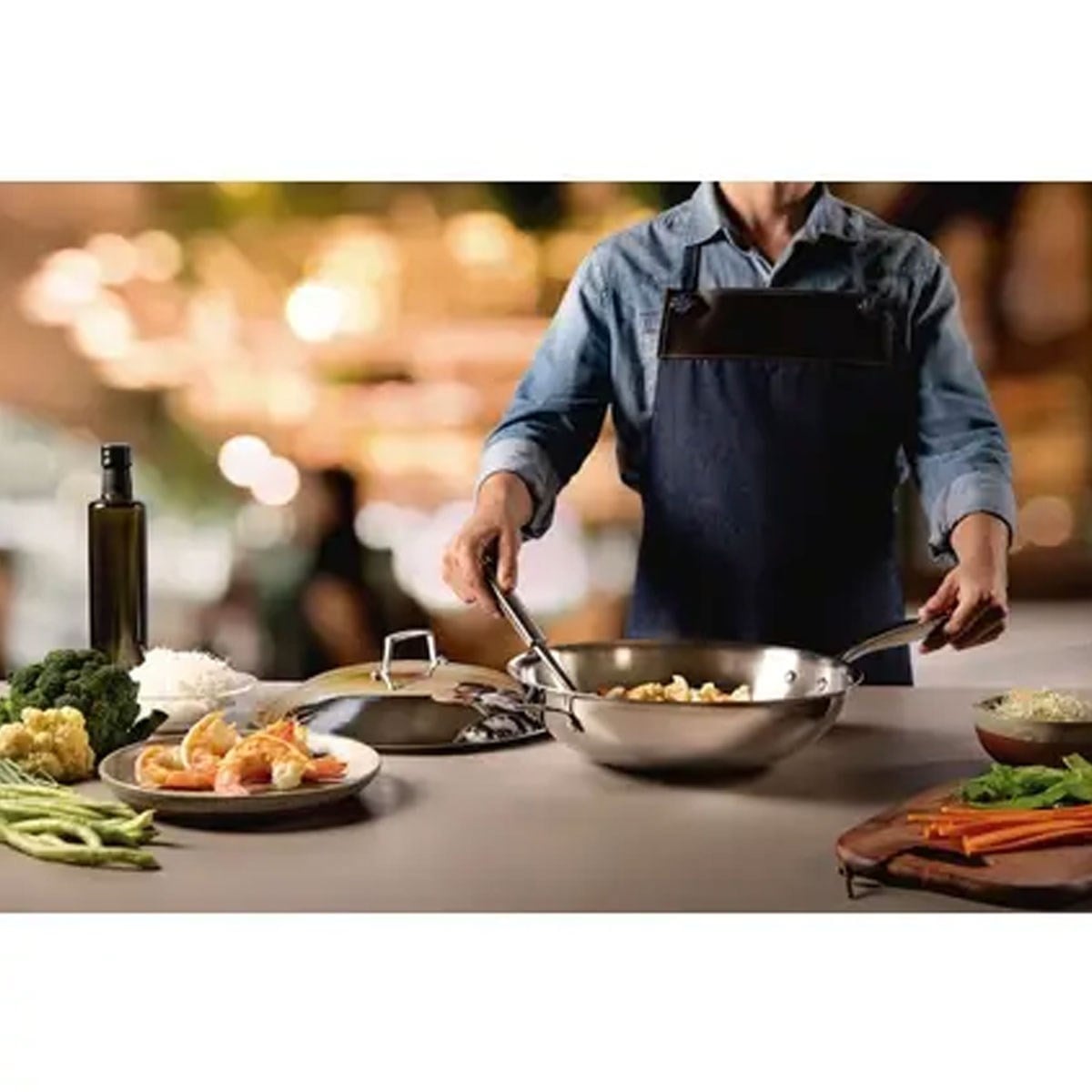 Tramontina Grano Steel Kapaklı Paslanmaz Çelik Wok Tava 32 cm