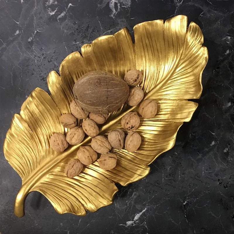 Dekoratif 55 cm Yaprak Tabak Altın