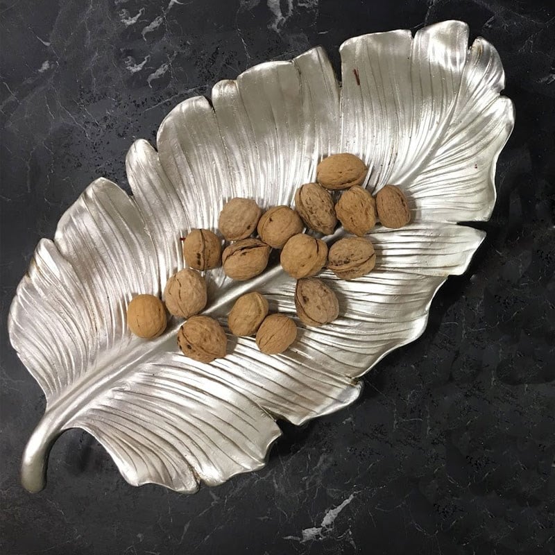 Dekoratif 55 cm Yaprak Tabak Gümüş