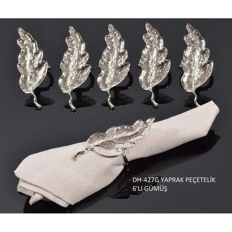 Yaprak Peçetelik 6'lı Gümüş - Dream Home Accessories