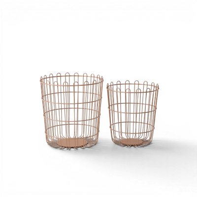 2Li Modern Metal Çamaşır Sepeti Seti - Terracotta