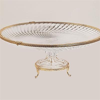 Emayra Cam Ayaklı Altın Detaylı Pasta Sunum Tabağı - 32 cm