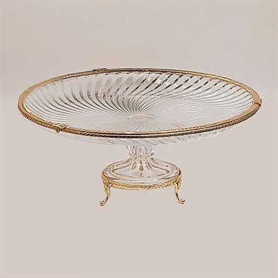 Emayra Cam Ayaklı Altın Detaylı Pasta Sunum Tabağı - 32 cm