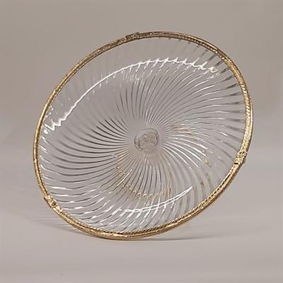Emayra Cam Ayaklı Altın Detaylı Pasta Sunum Tabağı - 32 cm