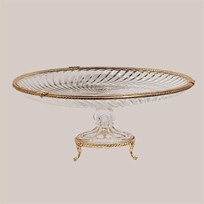 Emayra Cam Ayaklı Altın Detaylı Pasta Sunum Tabağı - 32 cm