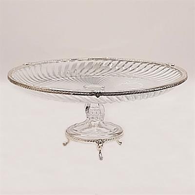 Emayra Cam Ayaklı Gümüş Detaylı Pasta Tabağı - 32 cm