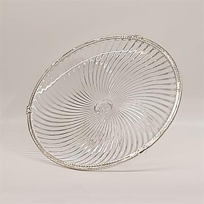 Emayra Cam Ayaklı Gümüş Detaylı Pasta Tabağı - 32 cm