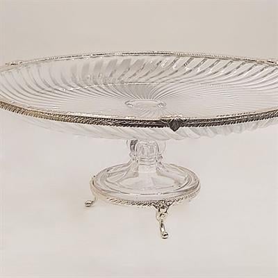 32 cm Cam Ayaklı Pasta Sunum Tabağı Gümüş - Çamlıca Home