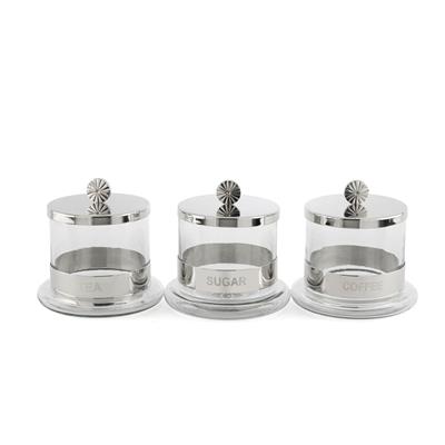 3lü Çay Kahve Şeker Kavanoz Seti 14x14 cm - Metal Kapaklı Lüks Cam Erzak Kutusu