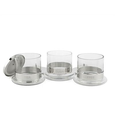 3lü Çay Kahve Şeker Kavanoz Seti 14x14 cm - Metal Kapaklı Lüks Cam Erzak Kutusu