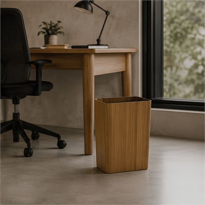 Ahşap Çöp Kovası - Dikdörtgen Banyo ve Ofis Kağıt Sepeti 25x30 cm