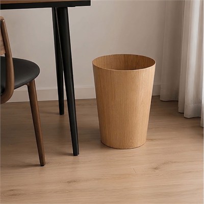 Ahşap Çöp Kovası - Yuvarlak Banyo ve Ofis Kağıt Sepeti 28x15x30 cm