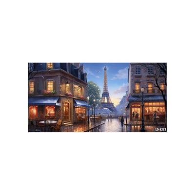 Akşam Işıklarında Paris Sokak Kafe ve Eyfel Kulesi Tablosu - Çamlıca Home