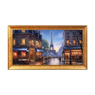 Akşam Işıklarında Paris Sokak Kafe ve Eyfel Kulesi Tablosu
