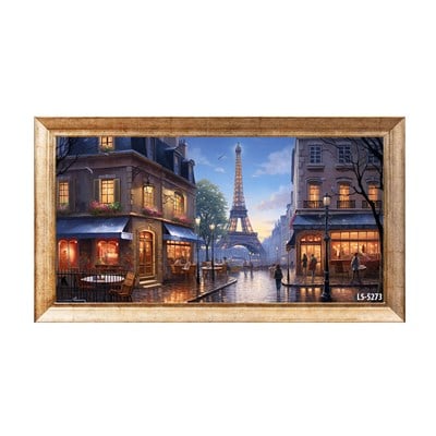 Akşam Işıklarında Paris Sokak Kafe ve Eyfel Kulesi Tablosu