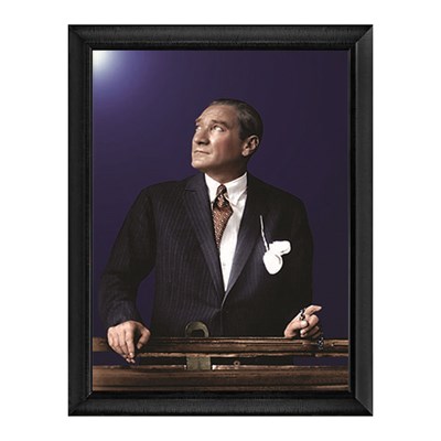 Atatürk Düşünceli Renkli Altın Çerçeveli Tablo