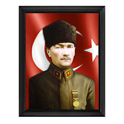 Atatürk Kalpaklı Bayraklı Madalyalı Tablo