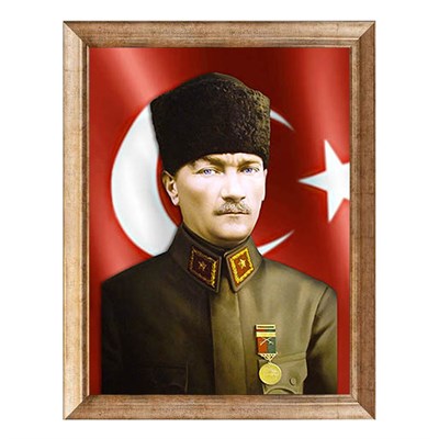 Atatürk Kalpaklı Bayraklı Madalyalı Tablo