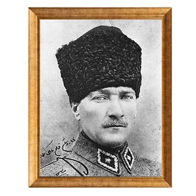 Atatürk Kalpaklı İmzalı Altın Çerçeveli Tablo